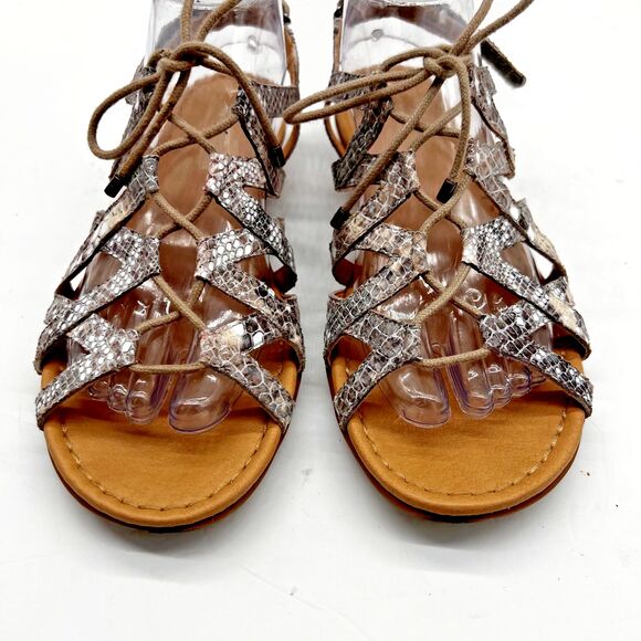 Naturalizer Grey Snake Skin Animal Strappy Lace Up Flat Sandal Size 9 - Picture 5 of 16